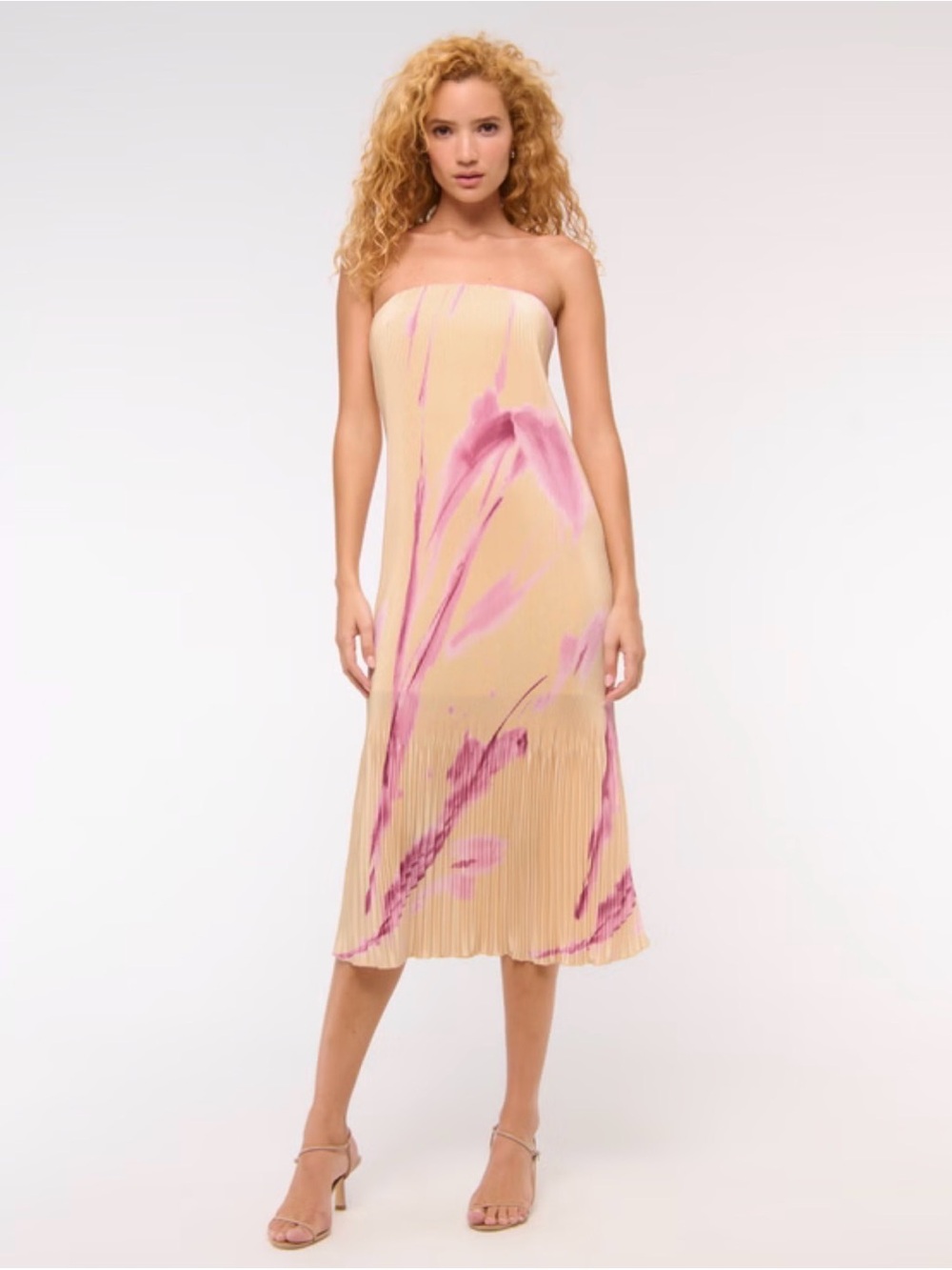 The A&F Giselle Pleat Release Midi Dress in Pink Pattern - Picture 7 of 9